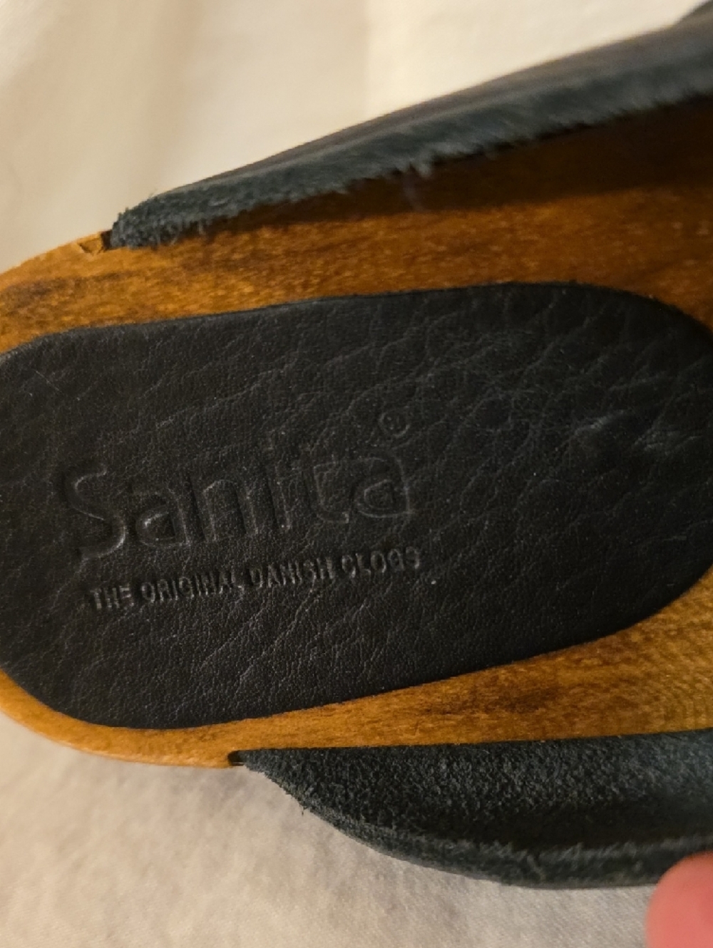 Sanita Black Leather Clog Mules with Wood-Tone Sole - Picture 2 of 8